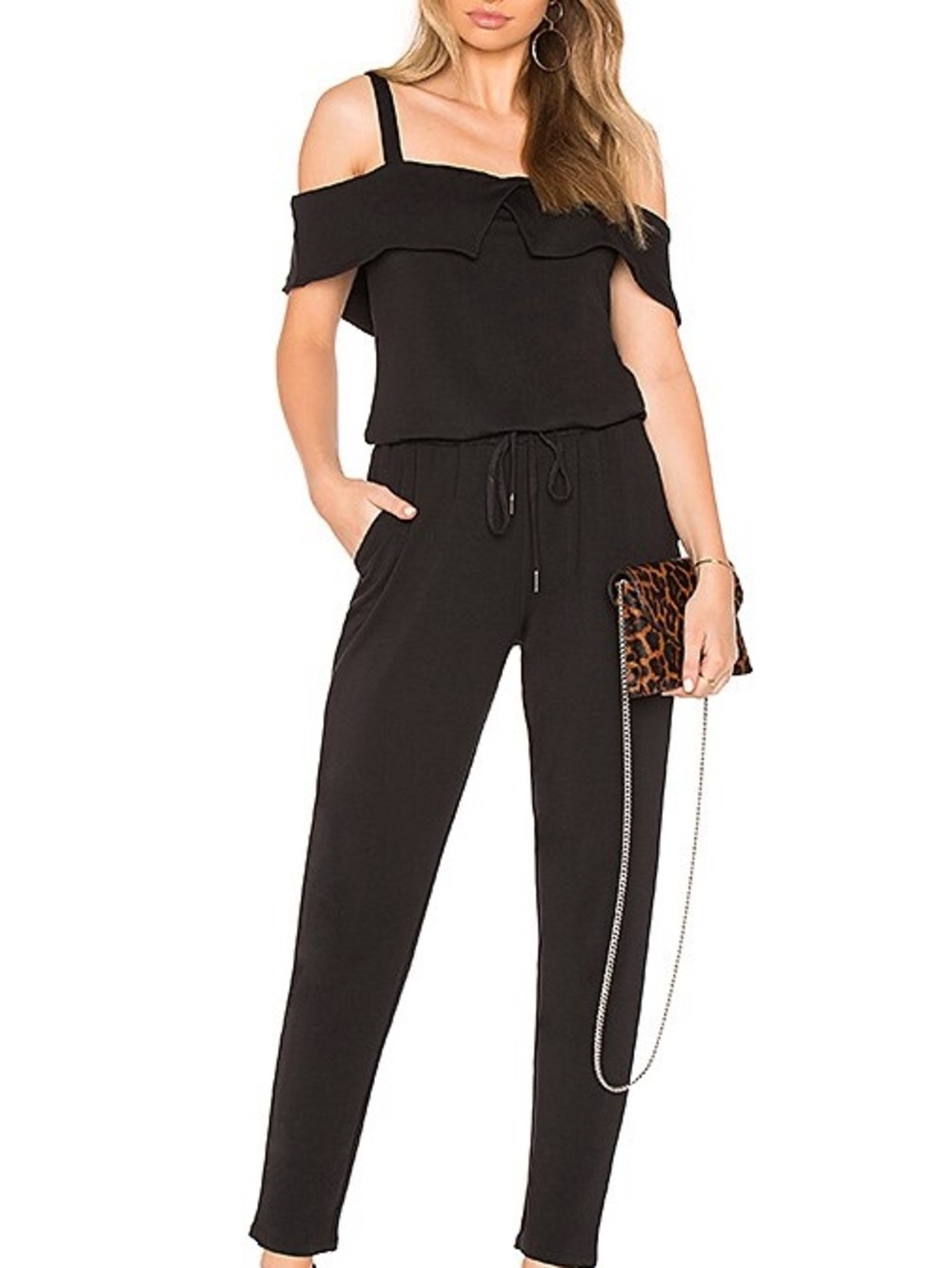 PAIGE Alisanne Jumpsuit in Black Off-Shoulder with Drawstring Waist